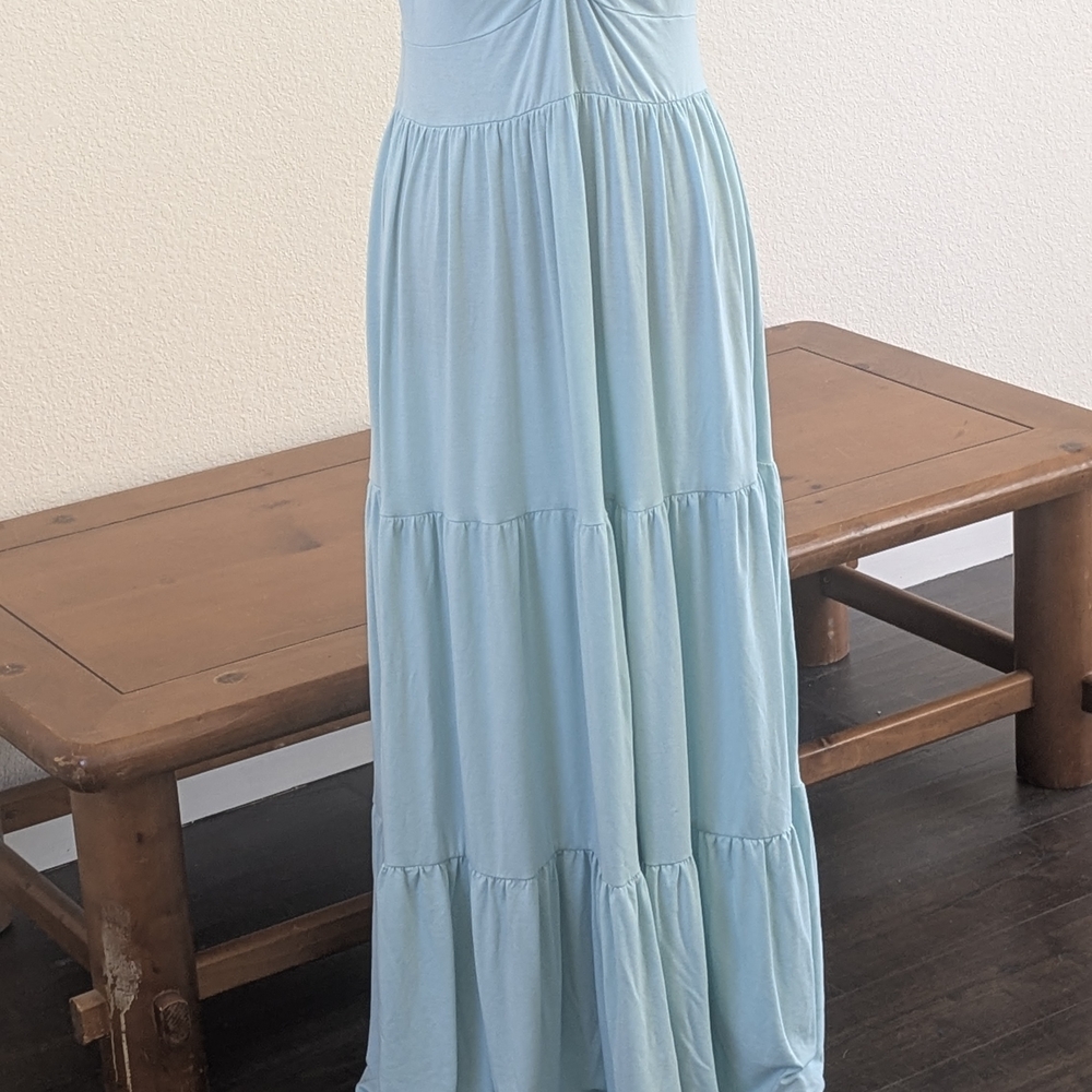 VENUS Blue Tiered Maxi Dress Twist Front Boho Sundress Flowy Spaghetti Strap S - Picture 4 of 9